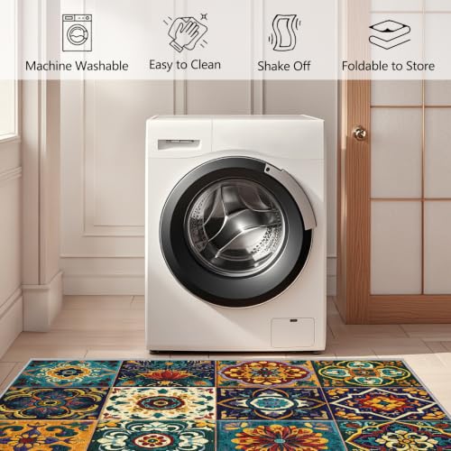 Tapis motif feuille abstrait 60x90 lavable pour salon et cuisine