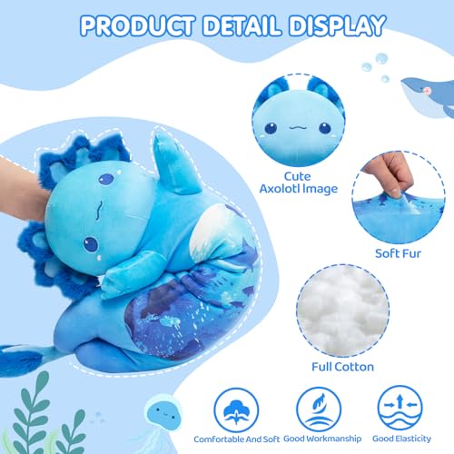 Mewaii Long Body Plush Cute Blue Axolotl Stuffed Animals Soft Plushies, Kitten Kawaii Kids Plush Sleeping Throw Pillow Doll Plush Toys for Kids (20 Inch)