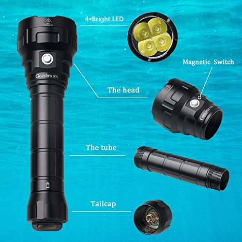 Dive Light, D70 13000 Lumen Super Bright Scuba Diving Flashlight, Rechargeable Diving Lights Underwater Waterproof Flashlight For Under Water Deep Sea Cave #TOP5