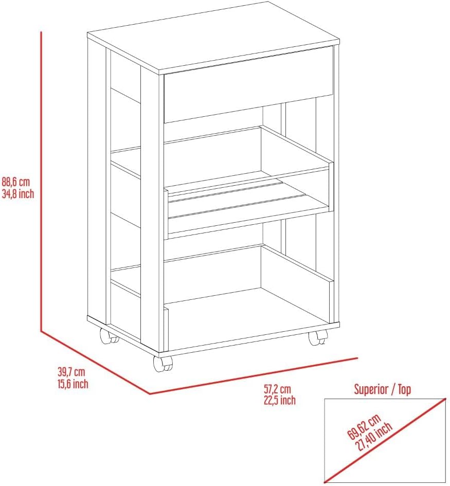 Modern Kitchen Cart with Particle Board Construction, Four Casters, Three Shelves, White/Dark Walnut, Kitchen Storage Organizer, Mobile Cart for Kitchen, Dining, Pantry, 35" H x 22.5" W x 15.6" D