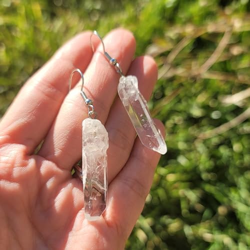 Boho Clear Quartz Crystalline Raw Crystal Drop Dangle Earrings Healing Energy Stone Tribal Ethnic Irregular Shape Gemstone Anniversary Christmas Birthday Mother's Day Women's Day Gifts ZUOEH1734