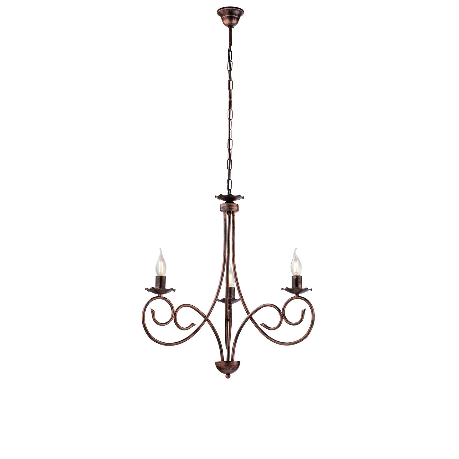 Be-Light Lampadario Provenzale Candelabro 3 Luci Ferro Battuto Nero E Rame