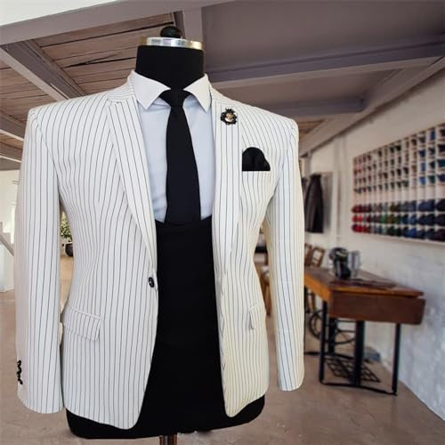 Men's Stripe Blazer Notch Lapel One Button Suit Jacket Tuxedos Coat for Daily Party2