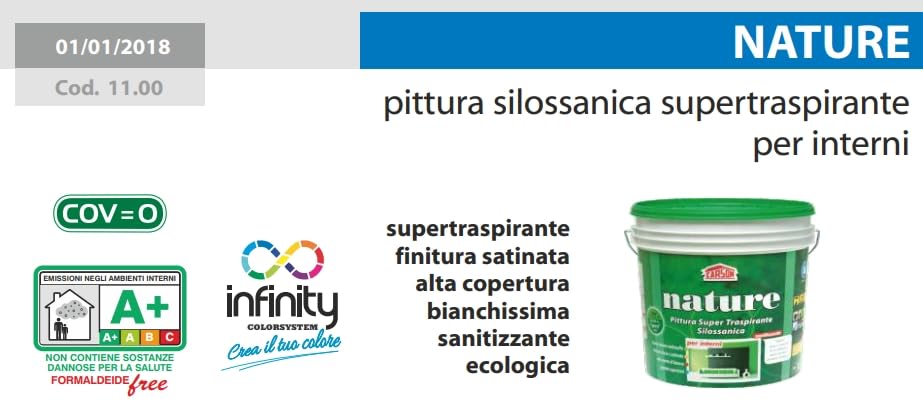 CARSON Colorificio Nature Pittura Silossanica Super Traspirante per Interni Anti Muffa Coprente Sanitizzante Ecologica Bianco 14 Lt
