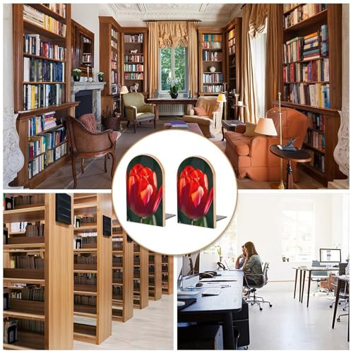 Serre-livres imprimés fleurs rouges grand format en bois hêtre bibliothèque - 6