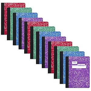 Mead Composition Notebook, 12 Pack, Wide Ruled Paper, 9-3/4″ x 7-1/2″, 100 Sheets per Notebook, Assorted Marble Colors (73389)
