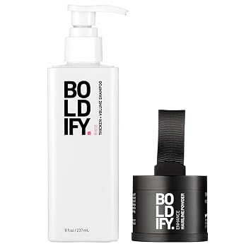 Boldify Hairline Powder + Shampoo Bundle Root Touchup Hair Loss Powder and Natural Volumizing Shampoo for Fine Hair Medium Brown
