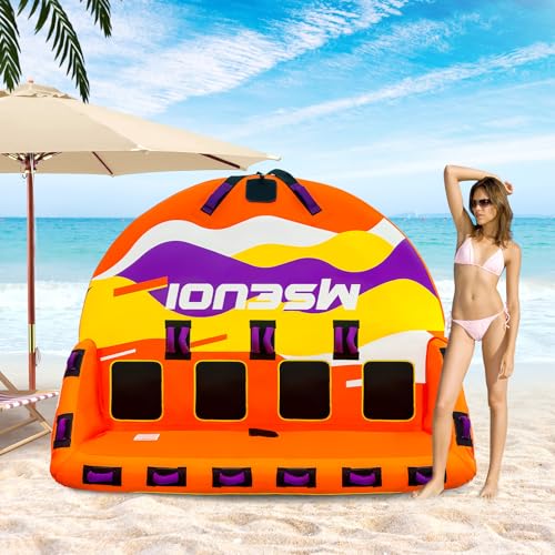 Image of Inflatable Water Towable Tube for Boats Heavy-Duty 1-3 Rider Tow Tube with Reinforced Handles, Quick-Connect Tow Rope, Rapid Air Valve