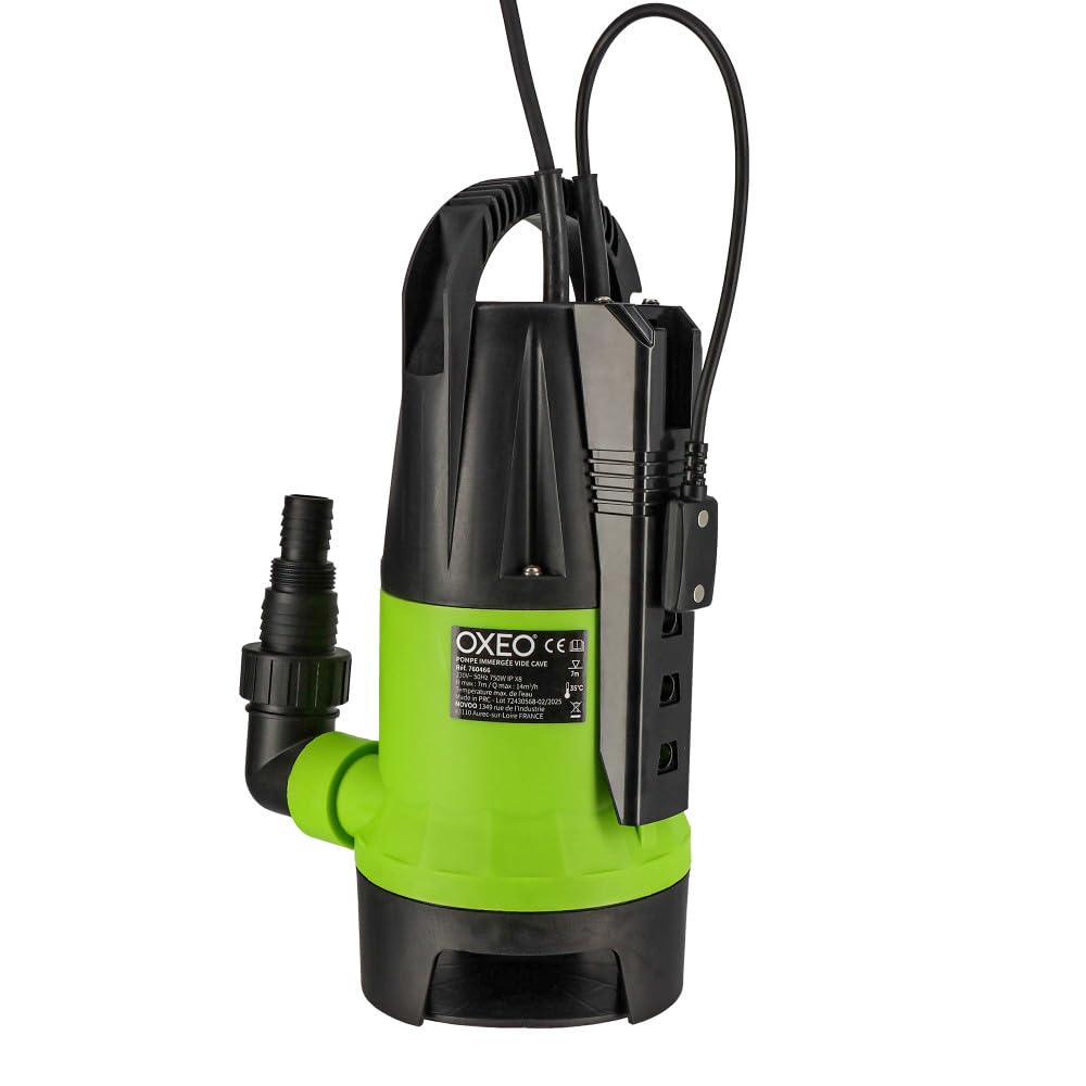 Pompe vide cave avec capteur électronique intégré 750W - Pompe d'évacuation eaux chargées - Hauteur refoulement 7m - Câble 10m