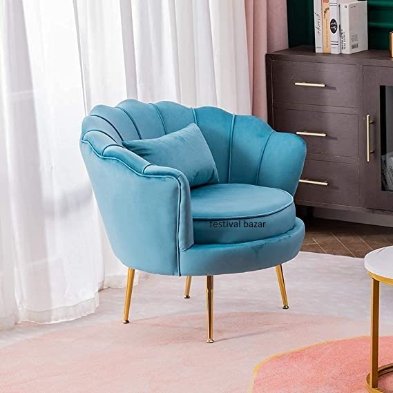 Image of Living Room Vintage Velvet Fabric Tub Armchairs with Metal Leg Armrests Lounge Comfortable Royal & Luxury (Light Blue, 1 Seater (Set of 2))