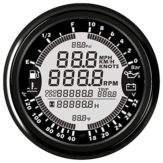 Boat Gauges 6 in 1 Multi-Functional Gauge Meter Car Boat 85mm GPS Speedometer Truck Boat Digital LCD Speed Gauge Tachometer 0-10Bar (Color : 12V-BS) (24v)