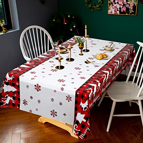 Merry Christmas Table Cloth Plastic Buffalo Plaid Table Cover Red and Black Checked Snowflake Tablecloth Rectangle Xmas Table Cover for Holiday Home Party Birthday Decor (54 x 108 Inches, 3 Pack) – Image 4