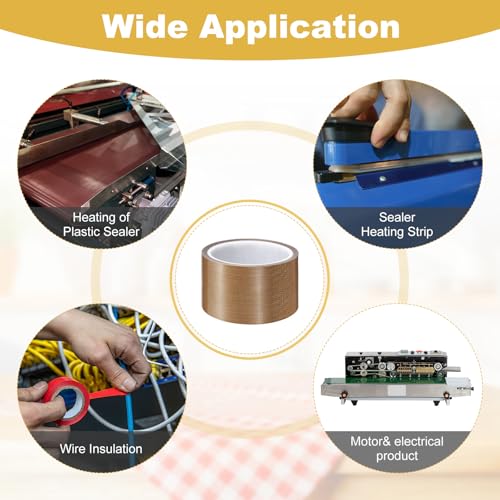 Image of PATIKIL High Temperature PTFE Tape 2-3 /8 Inch x 33 Feet, PTFE Coated Fiberglass Adhesive Tape for Vacuum Sealer Machines Hand-Impulse Sealers Insulation, Brown