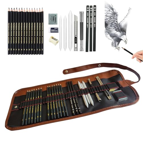 HOTCOLOR Drawing Pencils, 24pcs Art Pencil Set with Graphite Pencils Sketching Pencil Set  Include 12B 10B 8B 7B 6B 5B 4B 3B 2B B HB 2H 4H 6H, Charcoal Pencils for Beginners Artists