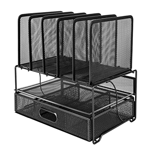 Amazon-Basics-Organizer-da-scrivania-in-rete-con-cassetto-a-scorrimento-due-scomparti-e-5-sezioni-verticali-Nero