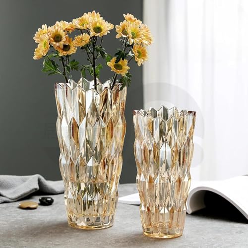 Vaso de Vidro Decorativo de Luxo para Flores, 24 cm, Estilo Europeu (Ambar)