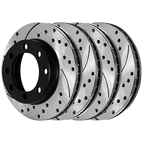 AutoShack PR64076-80 Front and Rear Drilled Slotted Brake Rotors Black Set of 4 Replacement for 1999-2003 2004 Ford F-350 Super Duty F-250 Super Duty 2000-2005 Excursion 5.4L 6.0L 6.8L 7.3L V8 4WD