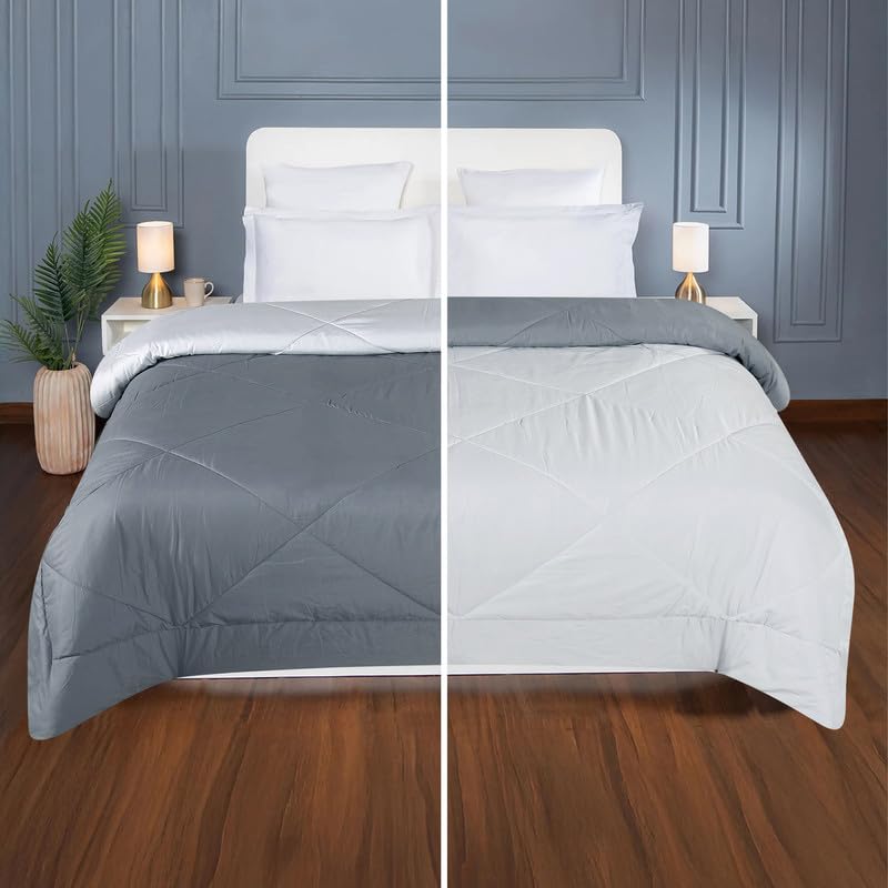 Image of Premium Microfiber Solid Plain Double Bed Comforter | All-Season Reversible AC Blanket for Winter & Summer | Soft & Lightweight Quilt for Double Bed - 220 GSM, Grey