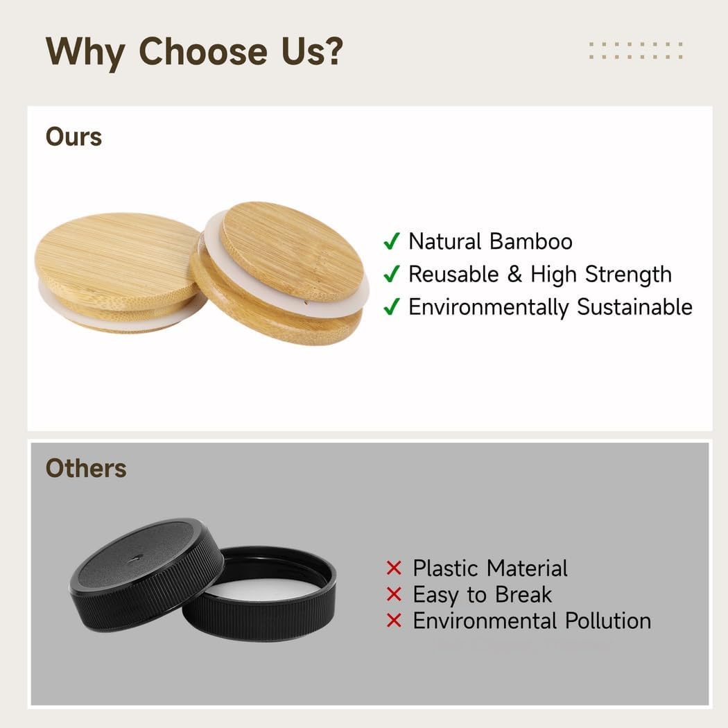 Food Storage Lid, Twelve Pcs Reusable Bamboo Lids, 2.65 Inches Airtight Yogurt Jar Lids, Natural Bamboo Wood Lid With Silicone Sealing Ring