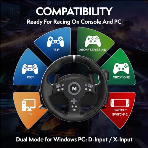 Image of Nitho Drive Pro V200 PC Gaming Racing Wheel with Pedals and Shifter, Steering Wheel Compatible with PC, PS4, Switch 2 /Switch, Xbox Series X|S and Xbox One, 270 Car Driving Simulator with Vibration