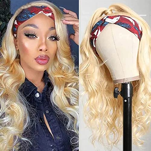 muaowig Headband Wig Blonde Human Hair Wigs Glueless Wig #613 Blonde Hair Wig 130% Density None Lace Wigs Body Wave Wig Wet And Wavy Headband Wigs 14 Inch