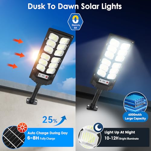 Image of Solar Lights Outdoor Waterproof, 6500K 13000LM LED Dusk to Dawn Solar Street Light, Solar-Powered Flood Lights with Motion Sensor and Remote Control, Solares Parking Lot Light for Yard Walkway, 6-Pack