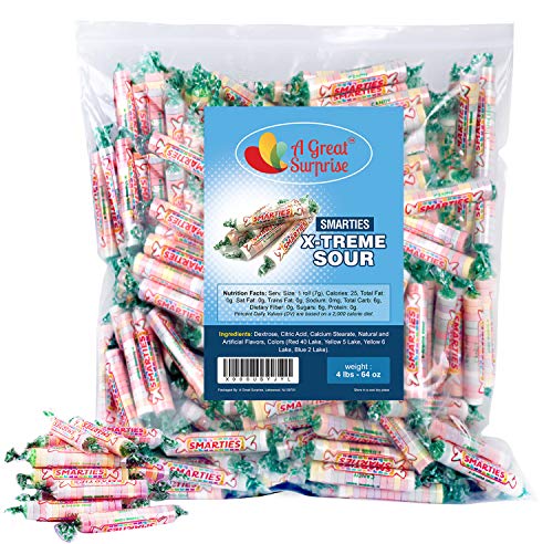 Smarties Candy Rolls Bulk - X-Treme Sour Flavored Candies - Pink Candy - 4LB Party Bag, Family Size, Bulk Candy