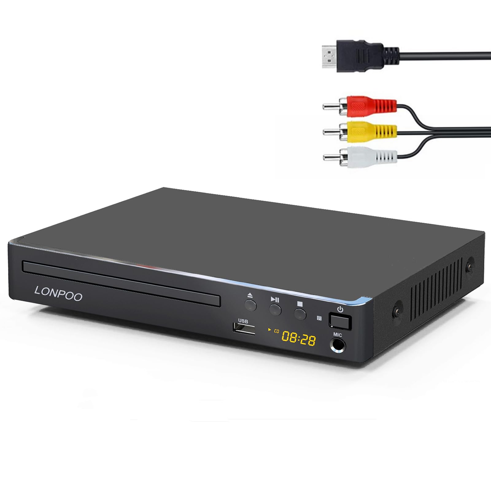 Compact DVD Player for TV - Multi-Region DVD CD Disc Player with HDMI Port, USB-IN & MIC-Out, Remote &HDMI & AV Cable Included (LP-099UK)