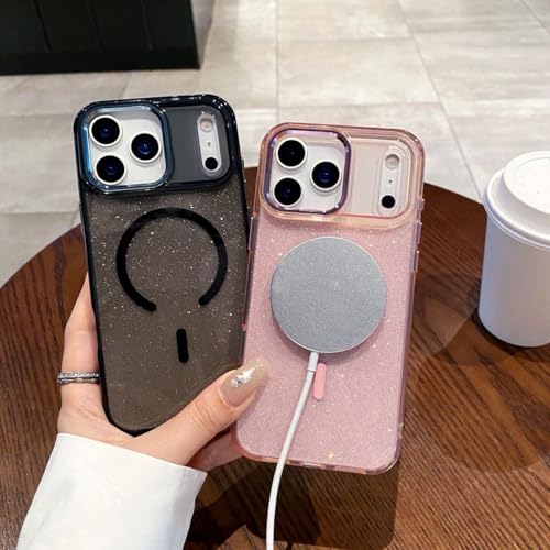 Coque TPU PC iPhone 17 Pro Max rose aimantée effet étoiles