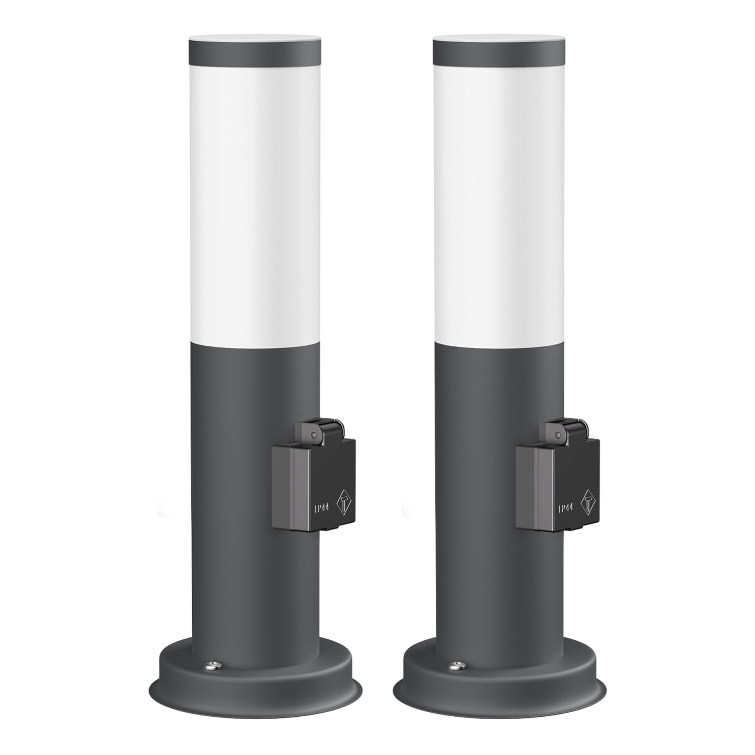 ledscom.de 2 bornes lumineuses PORU avec prise de courant pour l'extérieur, anthracite, 39 cm, ampoule E27 incluse, classe d'efficacité énergétique A (blanc chaud, 4 W, 935 lm)