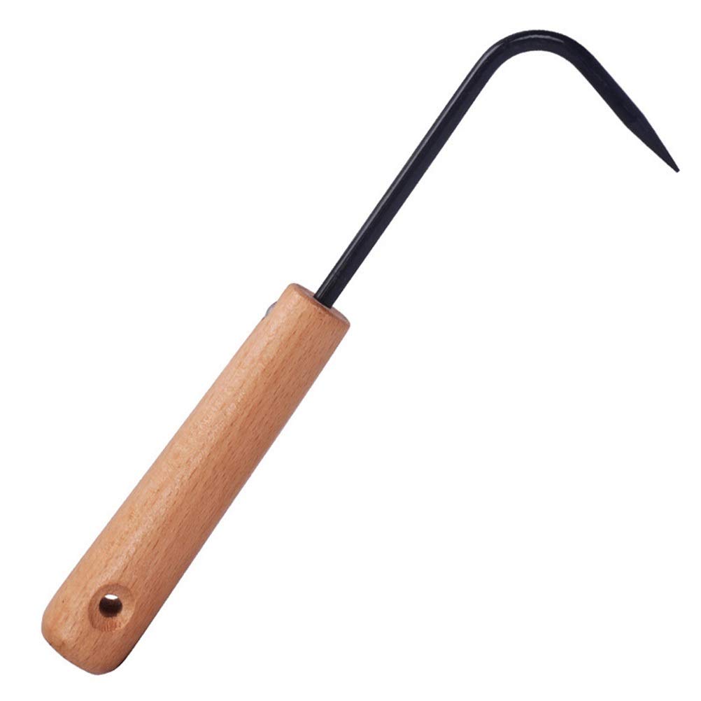 jinlyp 1pc Garden Weeding Tool Eradicator Wooden Handle Manganese Steel Manual Weeder Weeder Single Claw Hook (black)