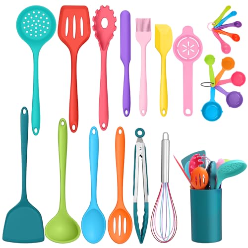 Kitchen Utensils Set, Homikit 24 Piece Silicone Cooking Utensils Set with Holder, Non-Stick Spatula Spoons Turners Safe for Cookware, Healthy, Heat Resistant & Dishwasher Safe - Multicolor Kitchen Utensils Set, Homikit 24 Piece Silicone Cooking Utensils Set with Holder, Non-Stick Spatula Spoons Turners Safe for Cookware, Healthy, Heat Resistant & Dishwasher Safe - Multicolor