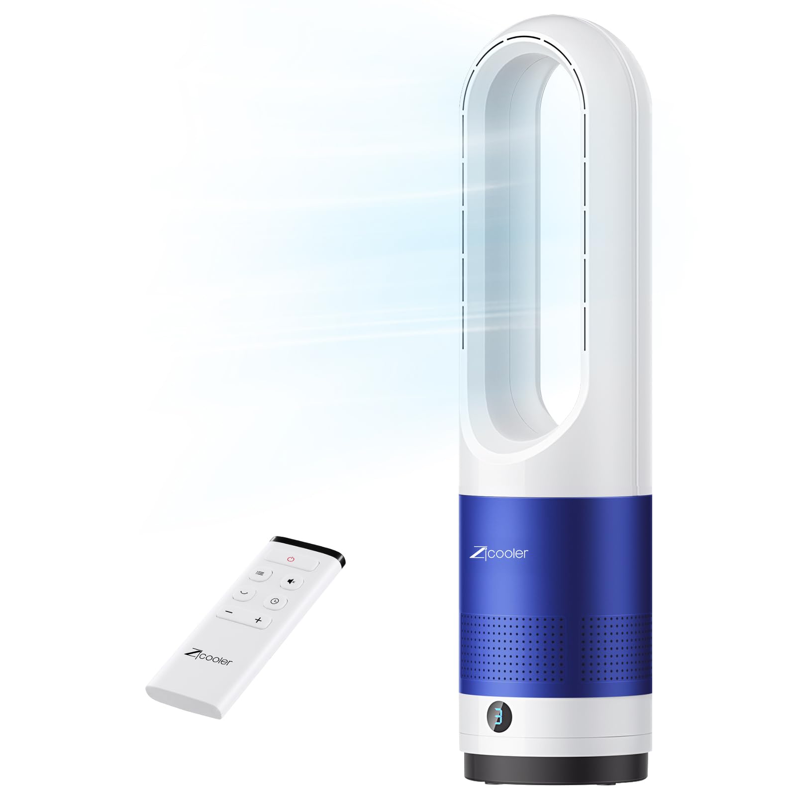 Zicooler Bladeless Fan for Bedroom, 22" Quiet Oscillating Tower Fan with Remote, 8 Speeds, 90° Wide-Angle, 35dB Quiet, 9H Timer, LED Display, Compact Bladeless Tower Fan for Living Room Office Kitchen