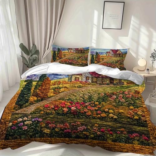 Parure de lit motif maison de campagne housse de couette 155x220cm - 4