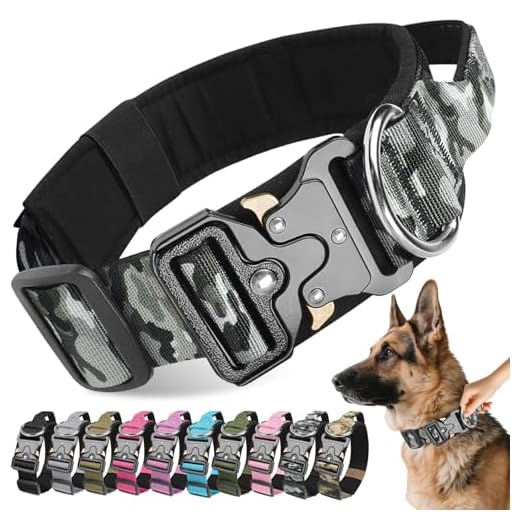 Viugex Collier pour Chien Tactique, Militaire Collier Réglable avec Poignée de Commande, Résistant et Confortable Collier pour Chiens de Taille Moyenne Grand Entraînement (Camouflage Gris, M)