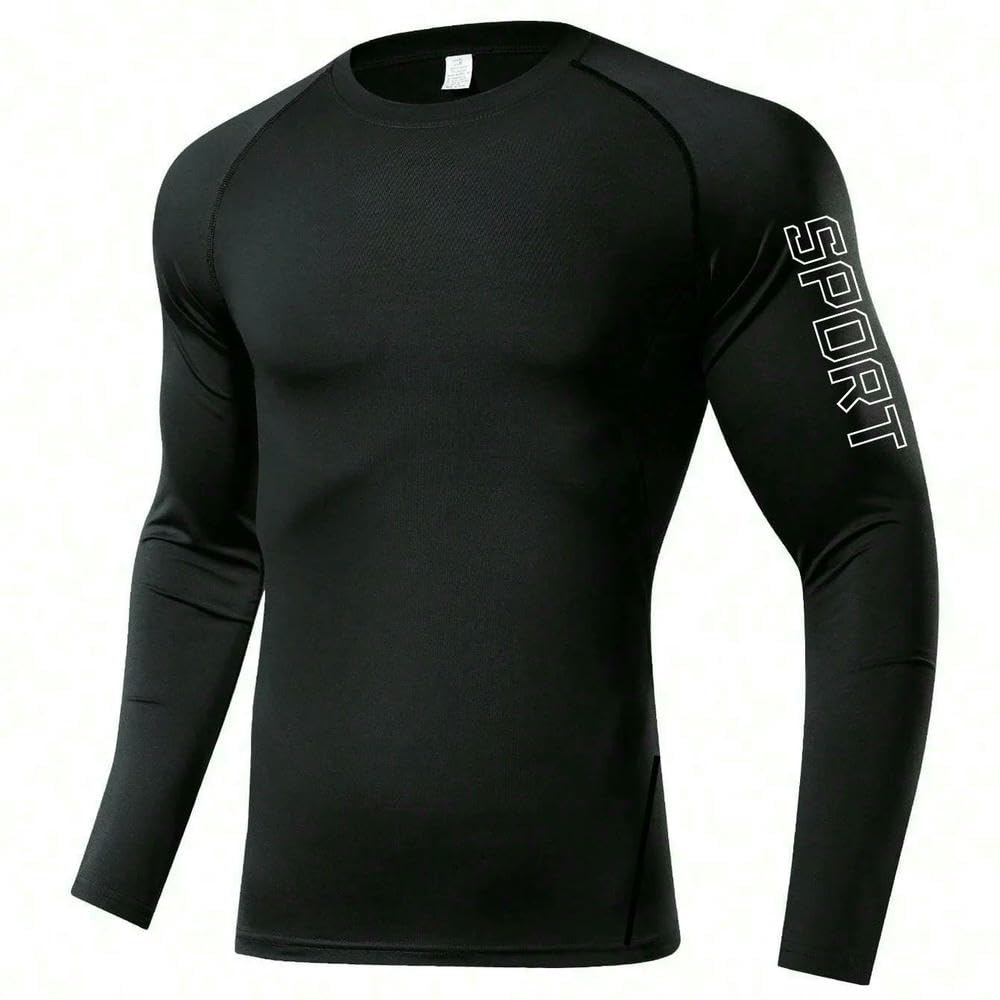 DYRBF - Camiseta de compresión de manga larga para hombre, para correr, secado rápido, protección solar, capa base deportiva