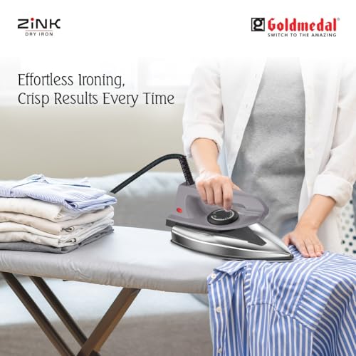 Image of Goldmedal Zink 1000W Dry Iron| Non-stick Weilburger Premium Coated Soleplate| 5 Fabric Setting|1.8 Meter Cord|Thermal Fuse Safety|Light Weight (Grey)