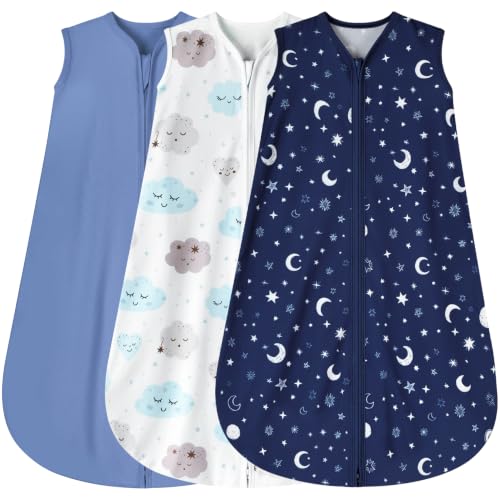 Image of BSTOPPT 3 Pack Baby Sleep Sack 0-6 Months 100% Rayon Cotton Baby Sleeping Bag 2-Way Zipper Toddler Wearable Blankets Comfy Stretchy Lightweight TOG 0.3