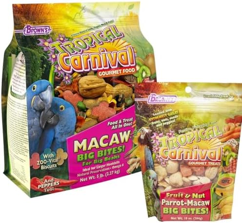 Tropical Carnival Brown’s Gourmet Macaw Bundle Gourmet Macaw Big Bites Food for Big Beaks 5lb and Fruit & Nut Big Bites Treats. 10oz image 5