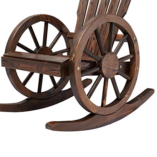 Kintness 2Pcs Wagon Wheel Wood Rocking Chair Outdoor Furniture Patio Chairs Armrest Rocker For Garden #TOP3