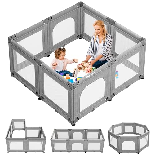 Portable Playpen for Babies and Toddlers with Foldable Adjustable Shape &amp; Size, 56" L x 56" W x 28" H, 21 Square Feet, Baby Fence