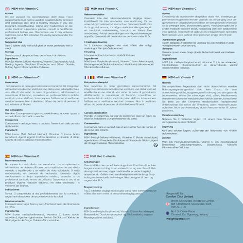MSM Tabletten - 2400mg mit 100mg Vitamin C - 360 vegane Tabletten für 6 Monate Vorrat - Methylsulfonylmethan & Vit C - Alternative zu MSM Pulver & Kapseln - Frei von Magnesiumstearat - WeightWorld