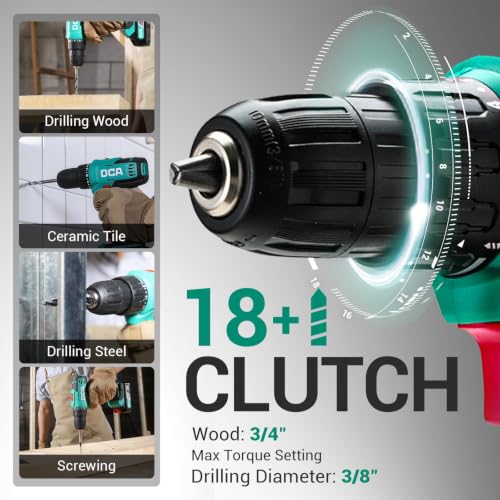Image of DCA Cordless Drill Set, 354 in-lbs Torque, 3 /8 inch Keyless Chuck, Electric Power Drill with 2.0Ah Battery and Charger,18+1 Position,25-Piece 20V Drill Driver Kit, ADJZ2035AM
