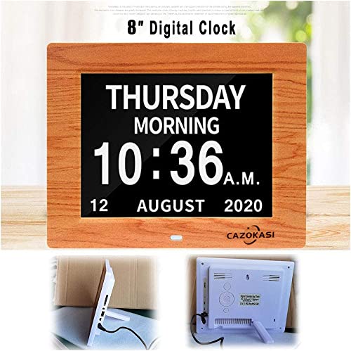 Cazokasi 3 Displays 8Inch Clock With Day And Date For Elderly Extra Large Impaired Vision Digital Calendar Clock With Non-Abbreviated Alarm Clock Day Clock Photo Frame Auto Dimmable #TOP5
