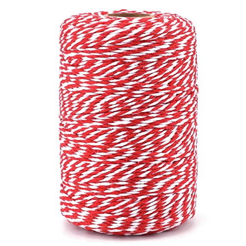 Image of G2PLUS 656 Feet 2MM White and Red Cotton String | Natural Soft and Sturdy,for Christmas Gift Wrapping, DIY Arts and Crafts, Butchers Twine for Baking