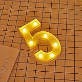 💡 【CREE MENSAJES ORIGINALES】Número 5 LED con luz blanca cálida (tono 3000K). Puede combinar varias letras y números y crear mensajes para sorprender a su pareja, amigos o familiares, con sus iniciales y la fecha de su boda, cumpleaños, etc.