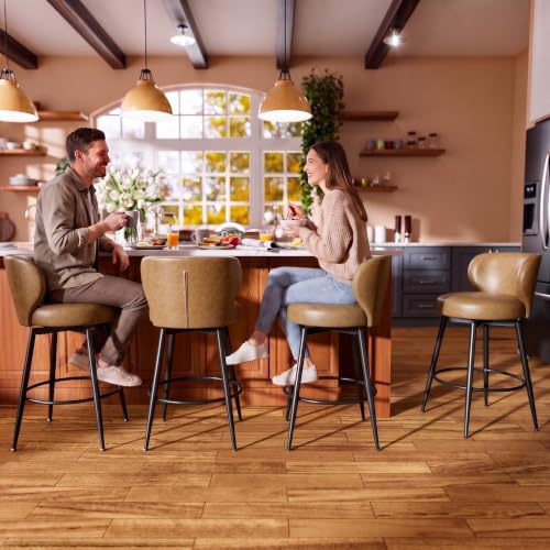 Image of 26 inch Brown Bar Stools Set of 4, Swivel Kitchen Island Chairs