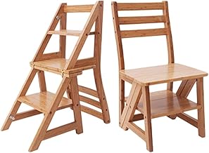 Taburete plegable con escalera multifunción de madera para adultos, taburete de escalada portátil seguro para uso en interiores, cocina, baño, soporte para plantas, color amarillo