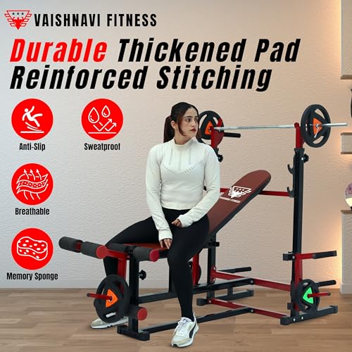 Image of 8-in-1 Heavy-Duty Adjustable Gym Bench for Home Workout | Foldable Flat, Incline & Decline Bench Press with Leg Curl, Leg Extension & Barbell Rack | Strength Training Equipment