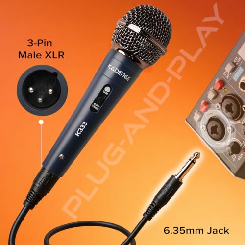 Image of Kadence K333 Home Series Dynamic Wired Mic with Cardioid Pickup, Blue | Metal Body with On /Off Switch; Includes 3-Pin XLR Female to 6.35 mm Cable for Karaoke, Singing, Speeches & Stage Performances